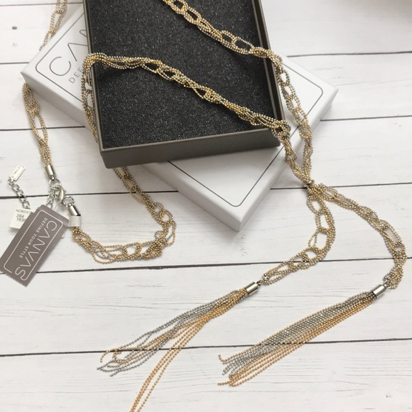 Bella Canvas Jewelry - Statement Silver and gold woven necklace new/box